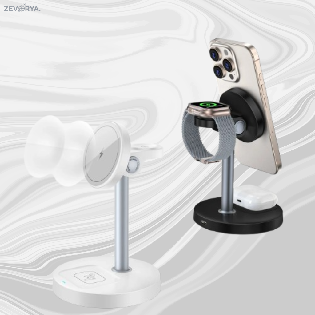 Station de Charge Magnétique Sans Fil 3-en-1 – 15W